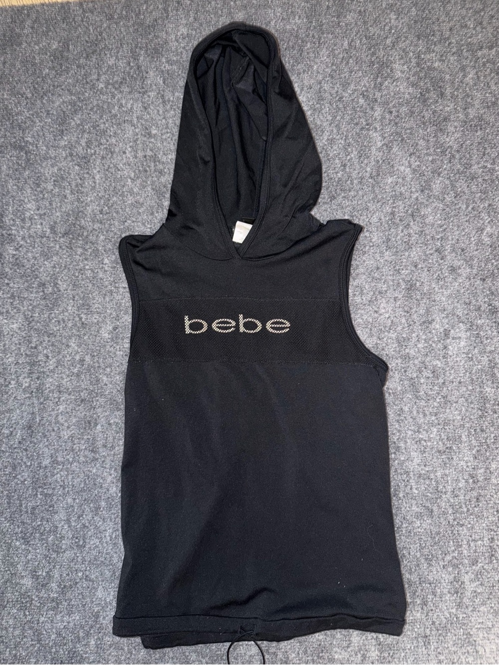 Y2K bebe Black Hooded Sleeveless Top with mesh Logo